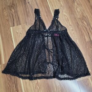 Victoria's Secret Lingerie Babydoll‎ Medium Y2k Sequin Bow Sexy Little Things